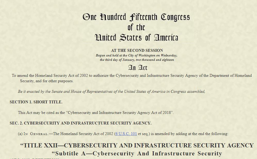 cybersecurity infrastructure security agency act